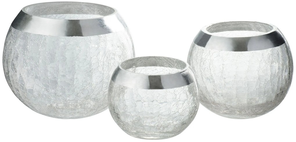 Transparentné sklenený okrúhly svietnik na čajovú sviečku so strieborným zdobením - Ø 15*12 cm