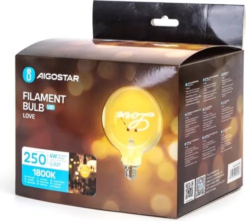 LED Žiarovka FILAMENT E27/4W/230V 1800K love - Aigostar