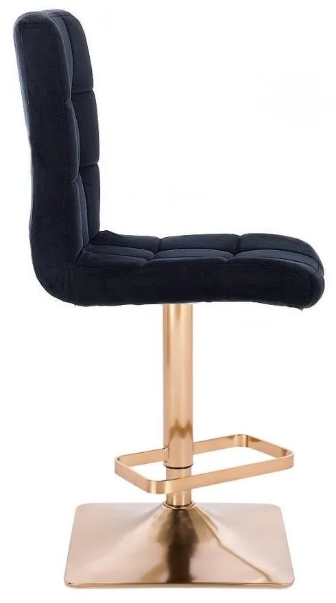 LuxuryForm DESIGN Barová stolička TOLEDO VELUR na zlatej hranatej podstave - čierna