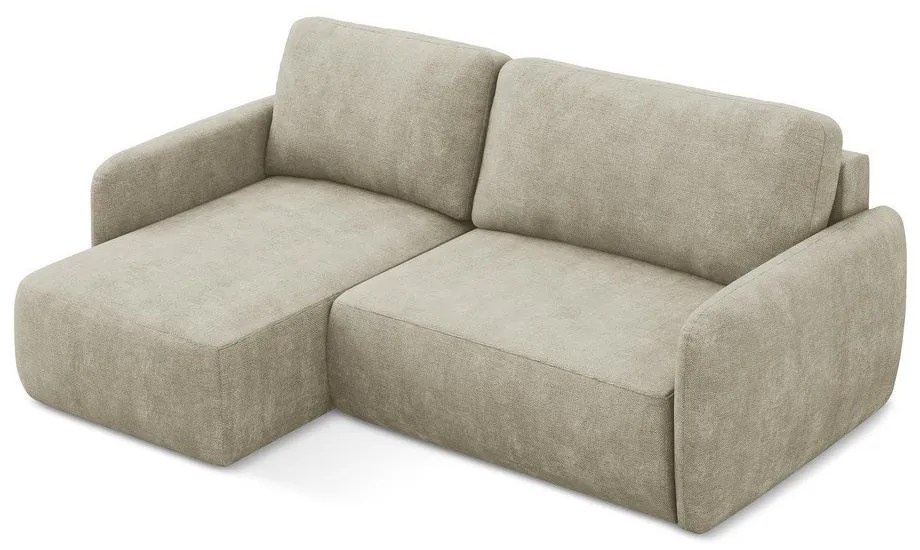 Béžová ženilková rozkladacia/s úložným priestorom rohová pohovka (ľavý roh/s leňoškou) Lilo – Makamii