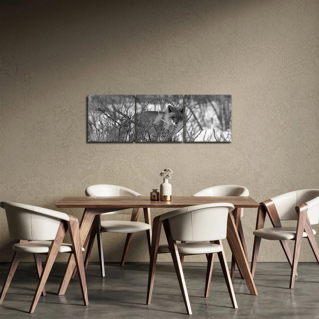 Obraz - Líška v zime (s hodinami) (90x30 cm)