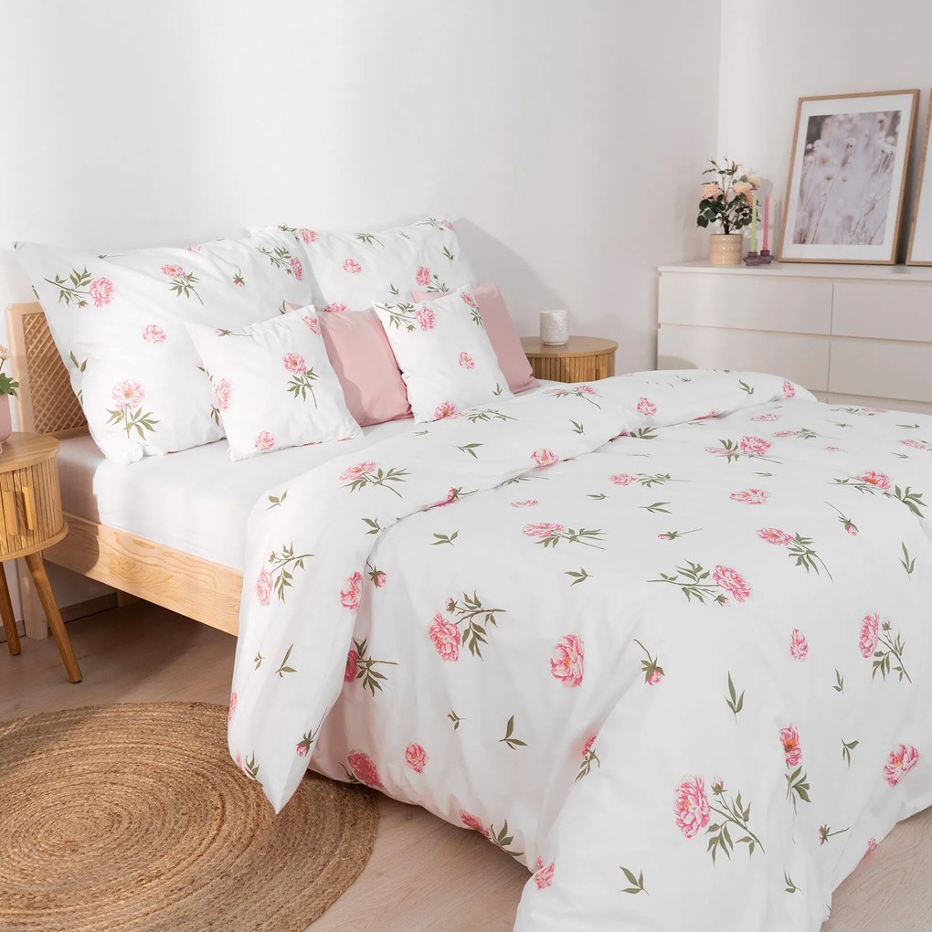 Goldea bavlnené posteľné obliečky - pivonky 200 x 200 a 2ks 70 x 90 cm