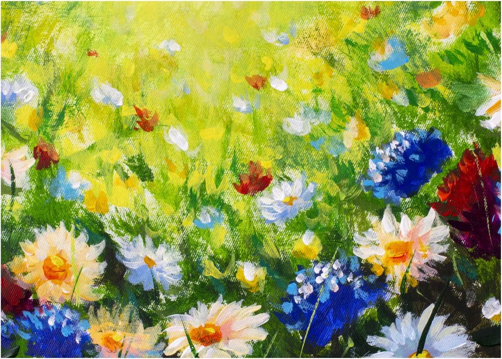 Sklenený obraz rozkvitnutej lúky, olejomaľba (70x50 cm)