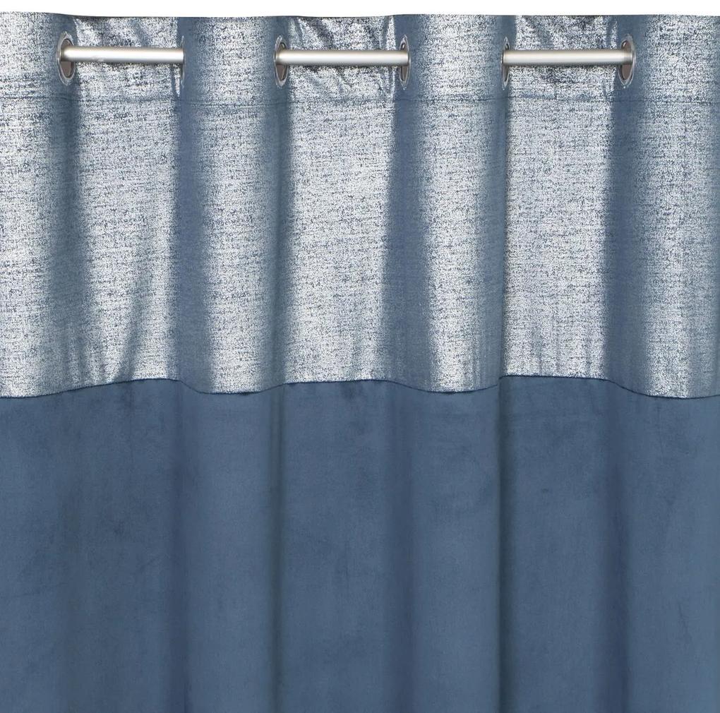 Modrý zamatový záves PERI s ozdobným pásom v hornej časti 140x250 cm