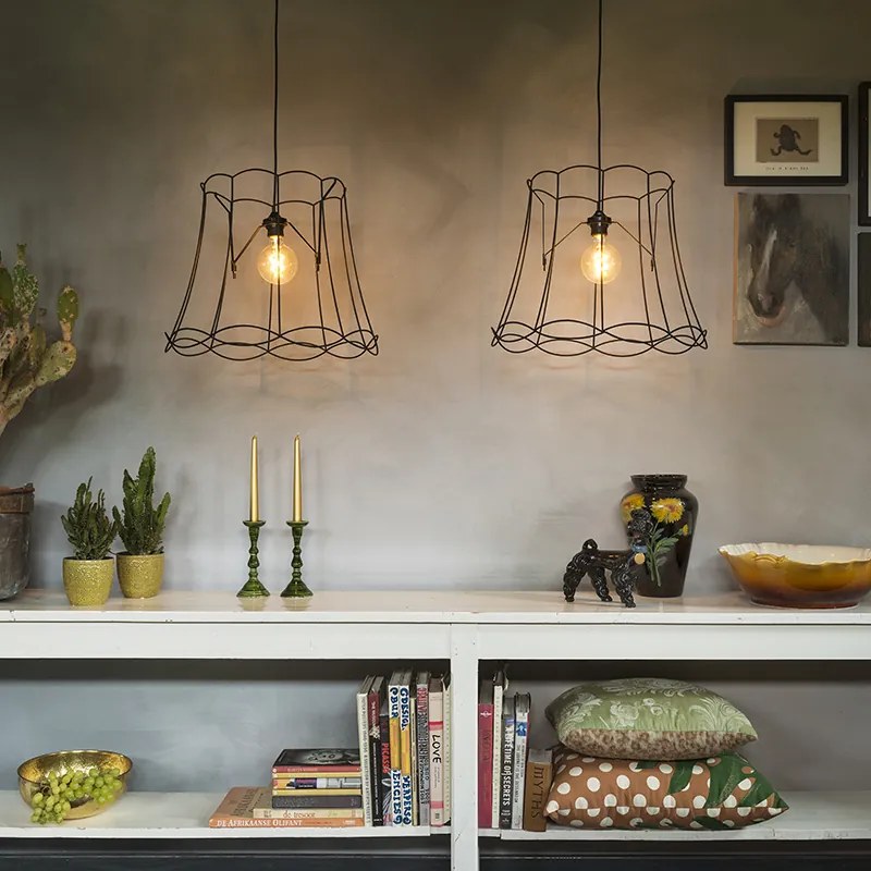 Sada 2 retro závesných svietidiel čiernych 50 cm - Granny Frame