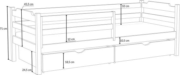 Detská posteľ z masívu borovice MIKULÁŠ so šuplíkmi - 200x90 cm - PRÍRODNÁ BOROVICA