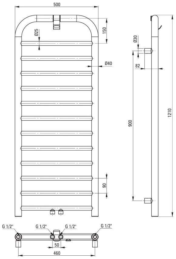 Deante Silia, kúpeľňový radiátor 500x1210 mm, 458W, brúsená oceľ, DEA-AGI_FG41
