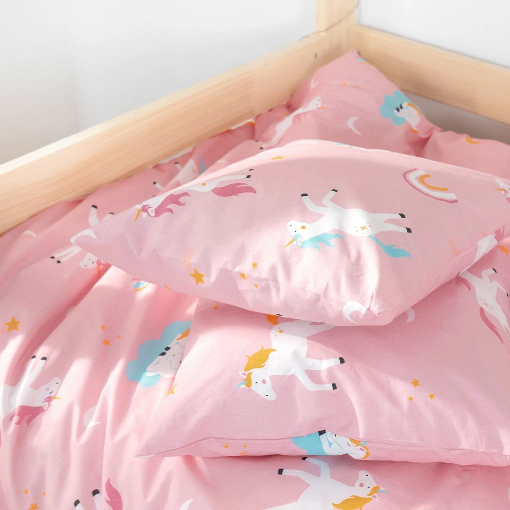 Goldea detské bavlnené obliečky - veselí jednorožci 150 x 200 a 50 x 60 cm