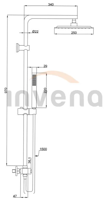 Invena Svart, termostatická sprchová batéria Trend so sprchovou sadou Svart 25x25 cm, chrómová, INV-AU-85-001-X