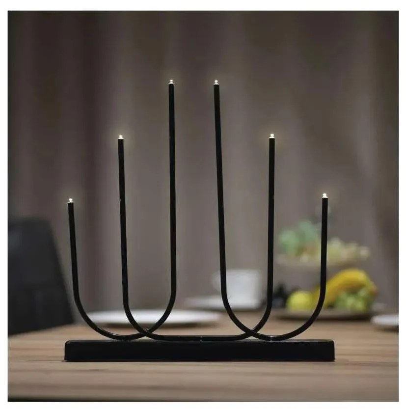 LED Vianočný svietnik 6xLED/2xAA čierny