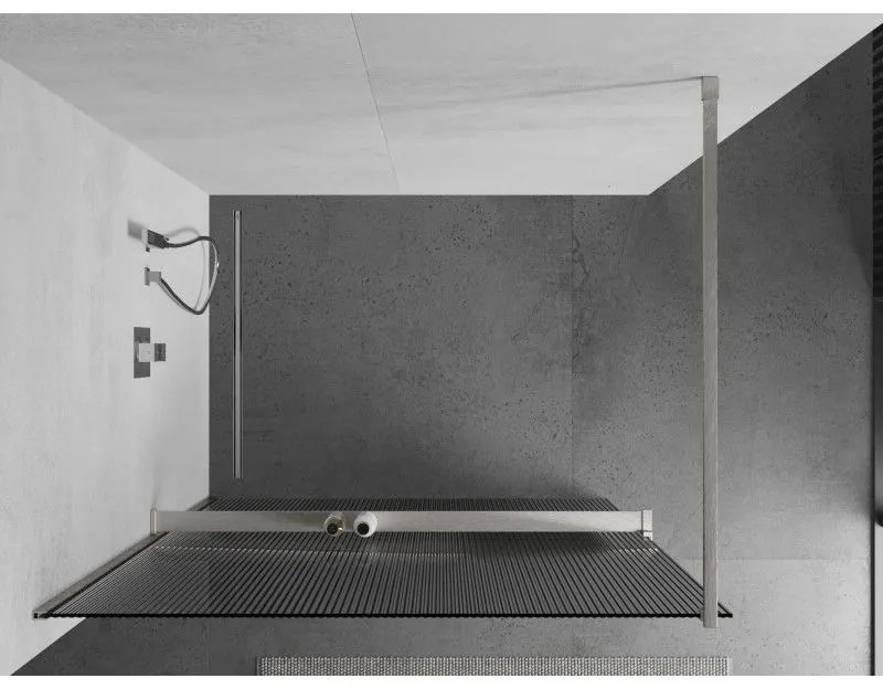 Mexen Kioto+, sprchová zástena Walk-In s poličkou a vešiakom 140 x 200 cm, 8mm sklo s rebrovým vzorom, brúsená oceľ profil, 800-140-121-97-09