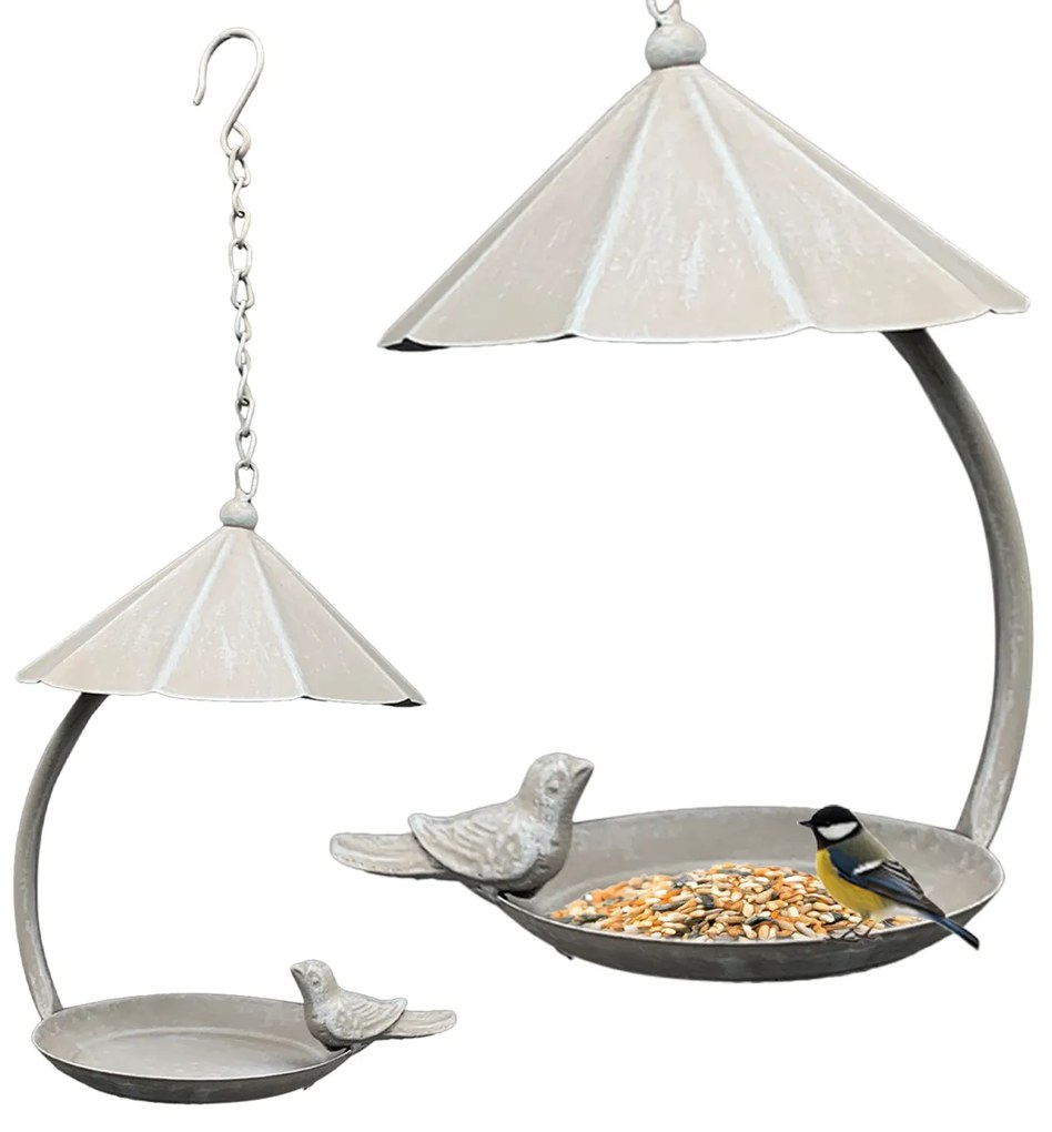Závesné napájadlo pre vtáky Lillian2, 43x18 cm, kov, béžová