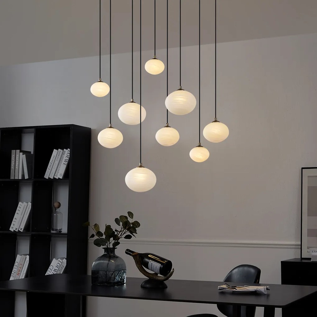 Art Deco závesná lampa zlatá s opálovým sklom 9-svetiel - Yani