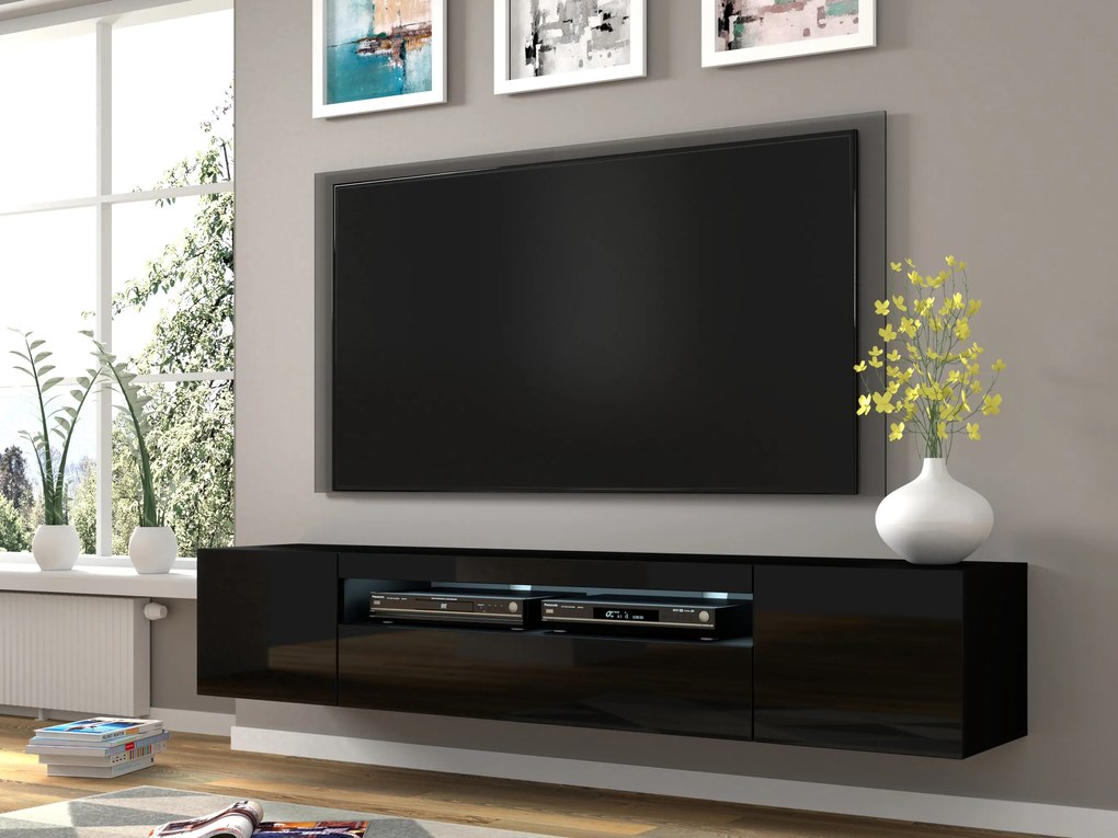 TV stolík/skrinka Aurora 200 (čierny lesk) (LED). Akcia -20%. Vlastná spoľahlivá doprava až k Vám domov. 1057712