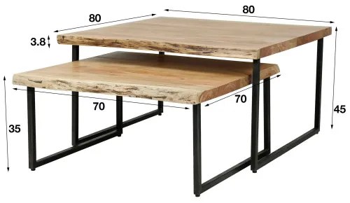 Konferenčný stôl 21-54 80x80cm 2-set Edge Drevo Acacia - PRODUKT JE SKLADOM U NÁS - 1Ks - Komfort-nábytok