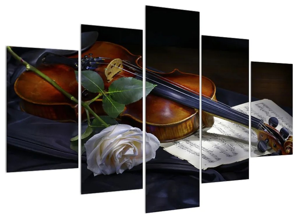 Obraz ruže a huslí (150x105 cm)