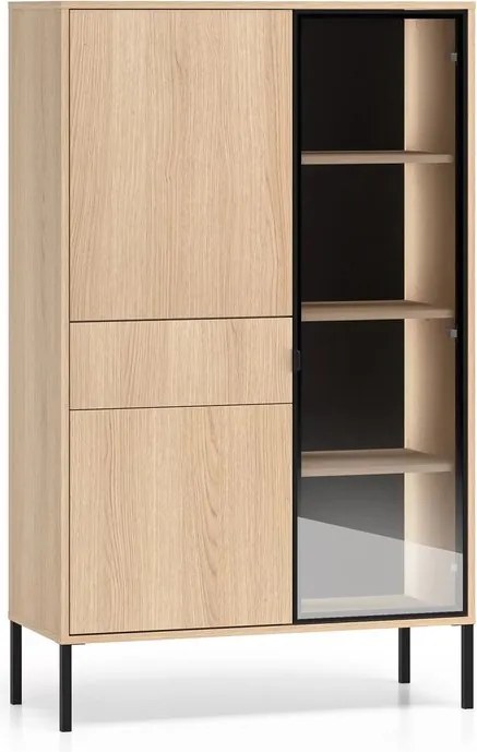 Vysoká vitrína Harmona 92 cm so zásuvkou a osvetlením - dub lindberg