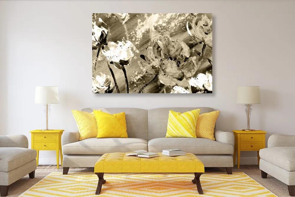 Obraz maľované kvety v sépiovom prevedení Varianta: 120x80