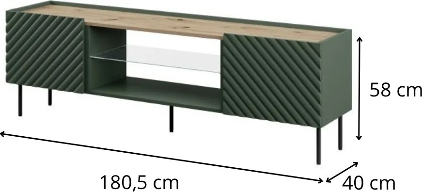 TV stolík Onda 180,5 cm zelený/dub artisan