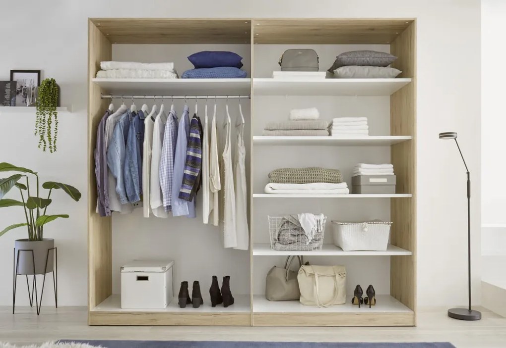 Šatníková skriňa so zrkadlom Cano, 228 cm, dub san remo/biela