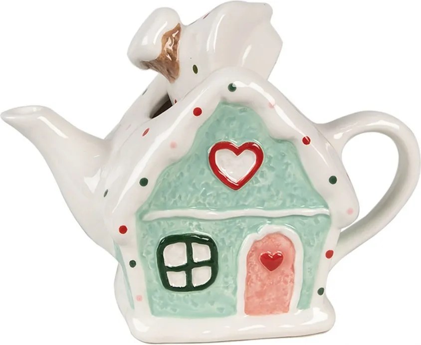 Zelená keramická kanvička chalúpka Gingerbread - 21 * 10 * 15 cm / 600 ml