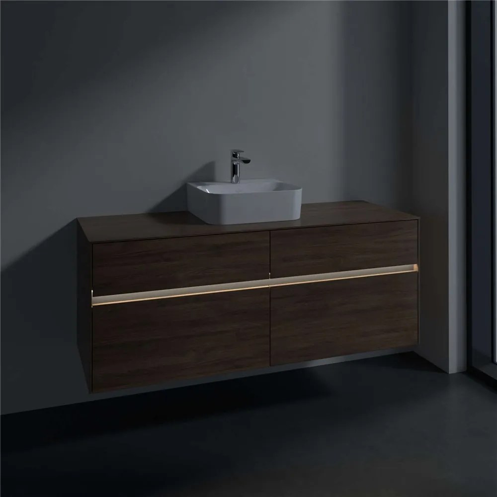 VILLEROY &amp; BOCH Collaro závesná skrinka pod umývadlo na dosku (umývadlo v strede), 4 zásuvky, s LED osvetlením, 1400 x 500 x 548 mm, Arizona Oak, C100B0VH