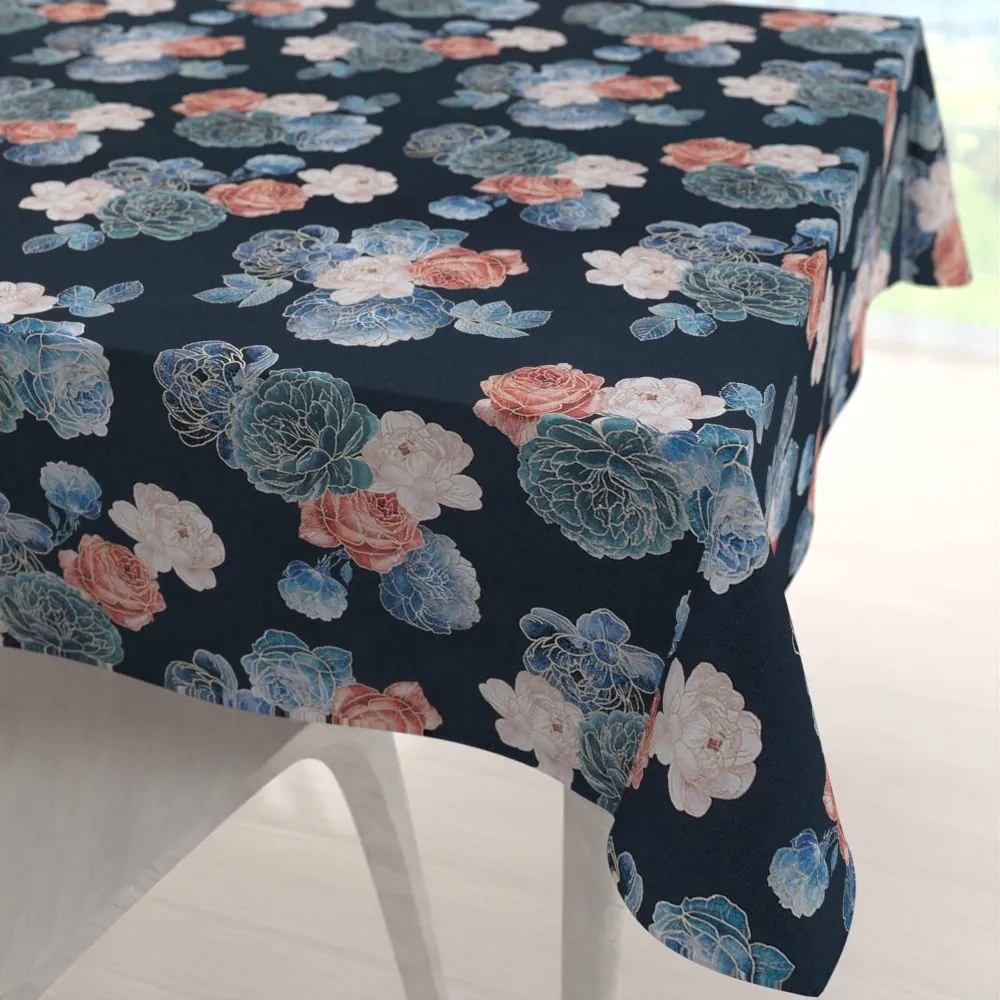 Biante Teflónový štvorcový obrus TF-060 Modré a červené ruže na tmavo modrom 140x140 cm