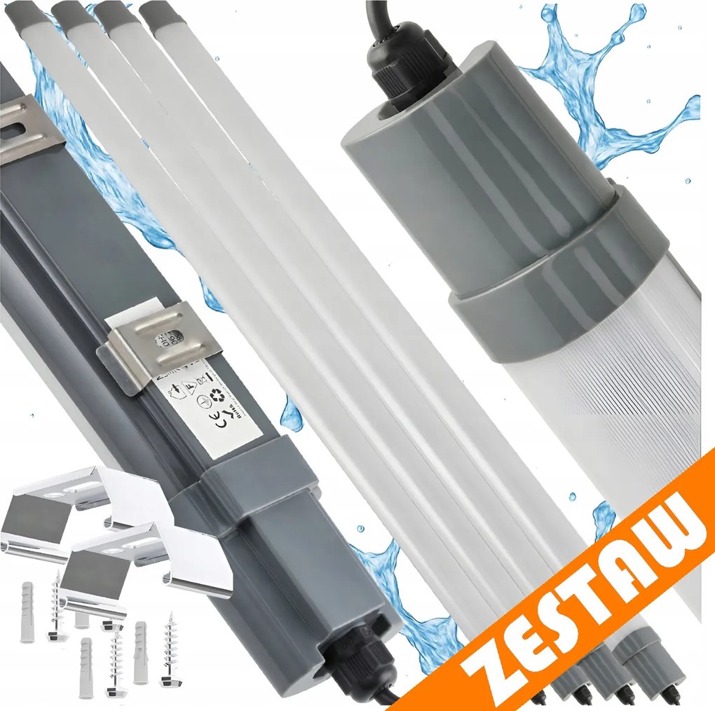 Sada 4 LED svietidiel 120 cm 36 W 3000 lm Hermetické svietidlo IP65 do garáže, dielne