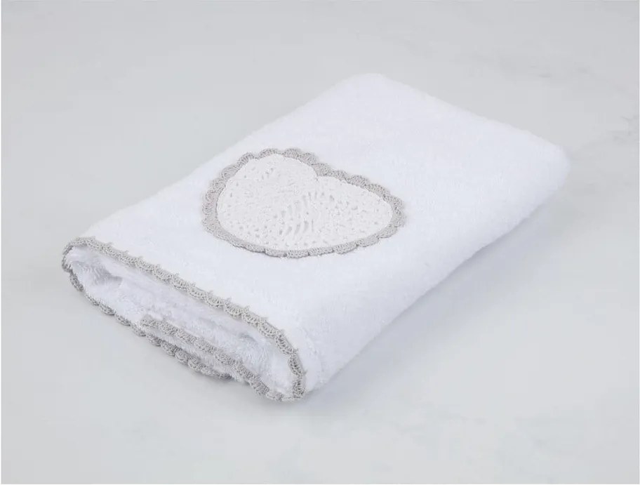Biely bavlnený uterák k umývadlu Madame Coco Heart, 50 × 76 cm