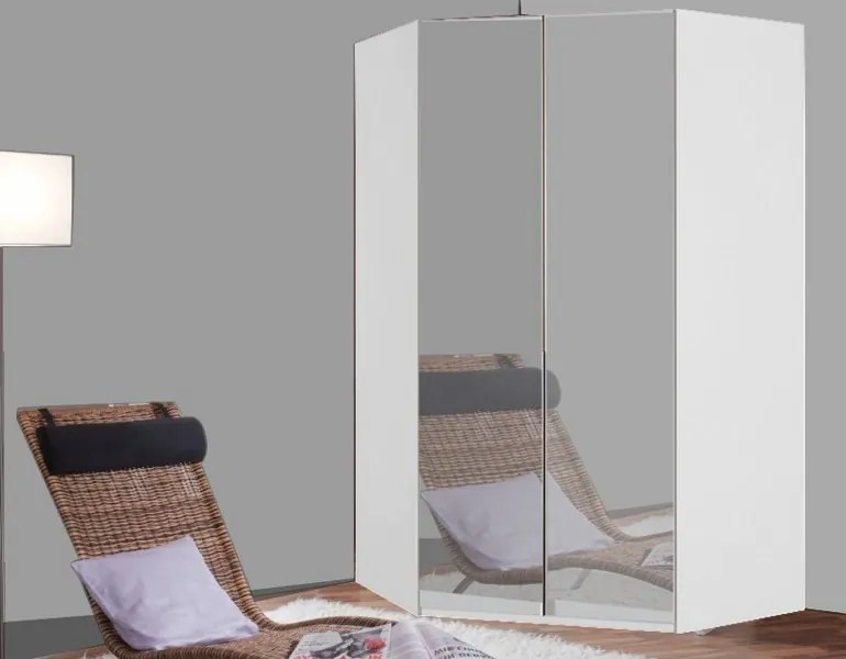 Rohová šatníková skriňa New York D, biela / zrkadlo / osvetlenie