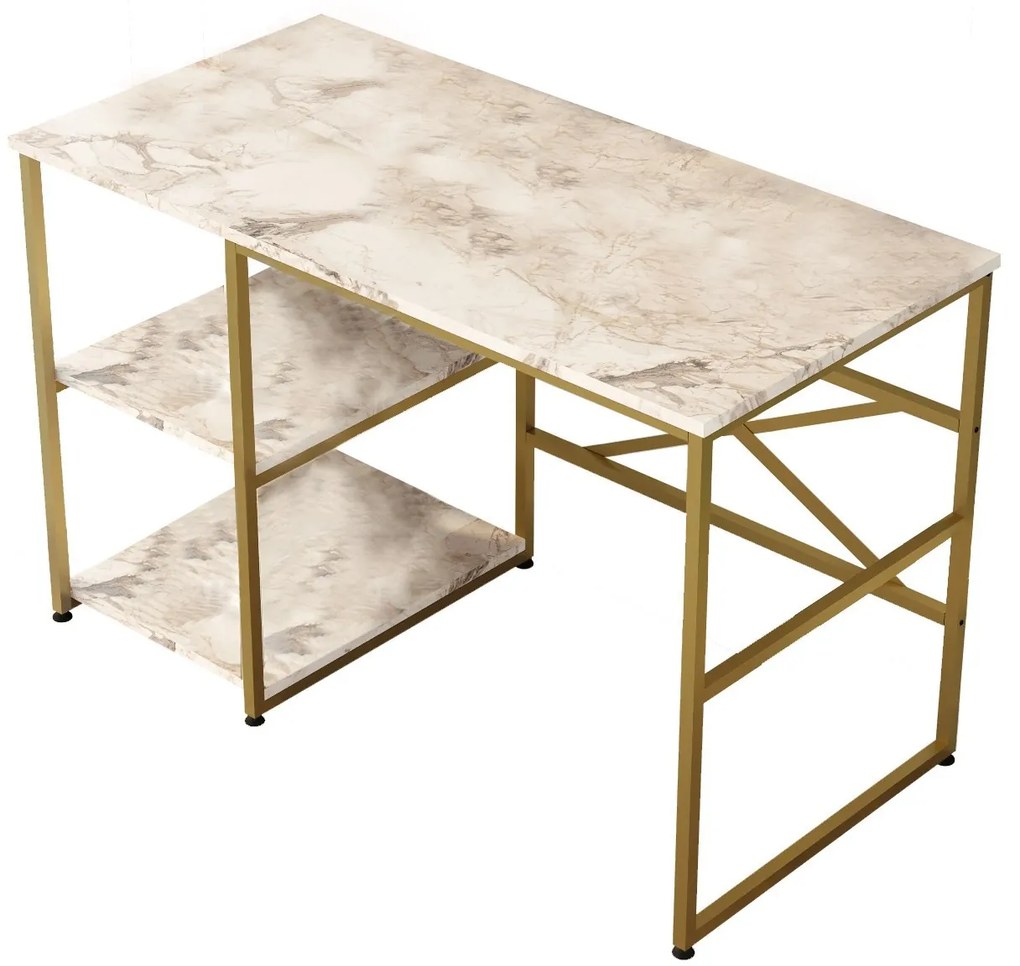 Písací stôl BODLE biely mramor/zlatý