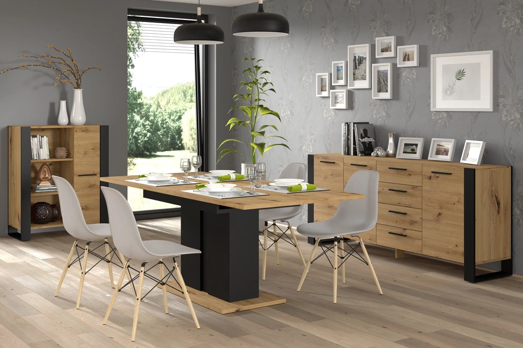 Komoda Nulakka K (dub artisan + matná čierna). Akcia -19%. Vlastná spoľahlivá doprava až k Vám domov. 1124857