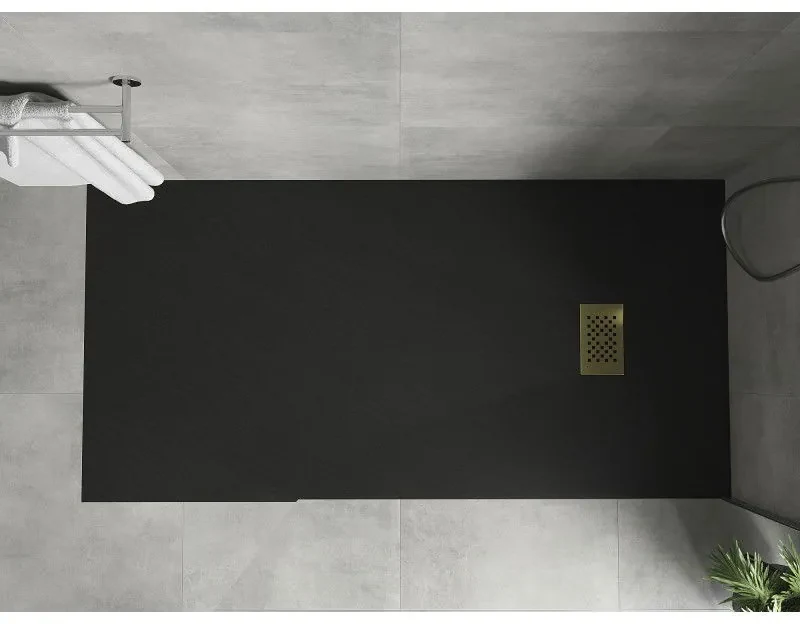 Mexen Hugo, obdĺžniková sprchová vanička SMC 180 x 80 cm, čierna, zlatá krytka, 42708018-G
