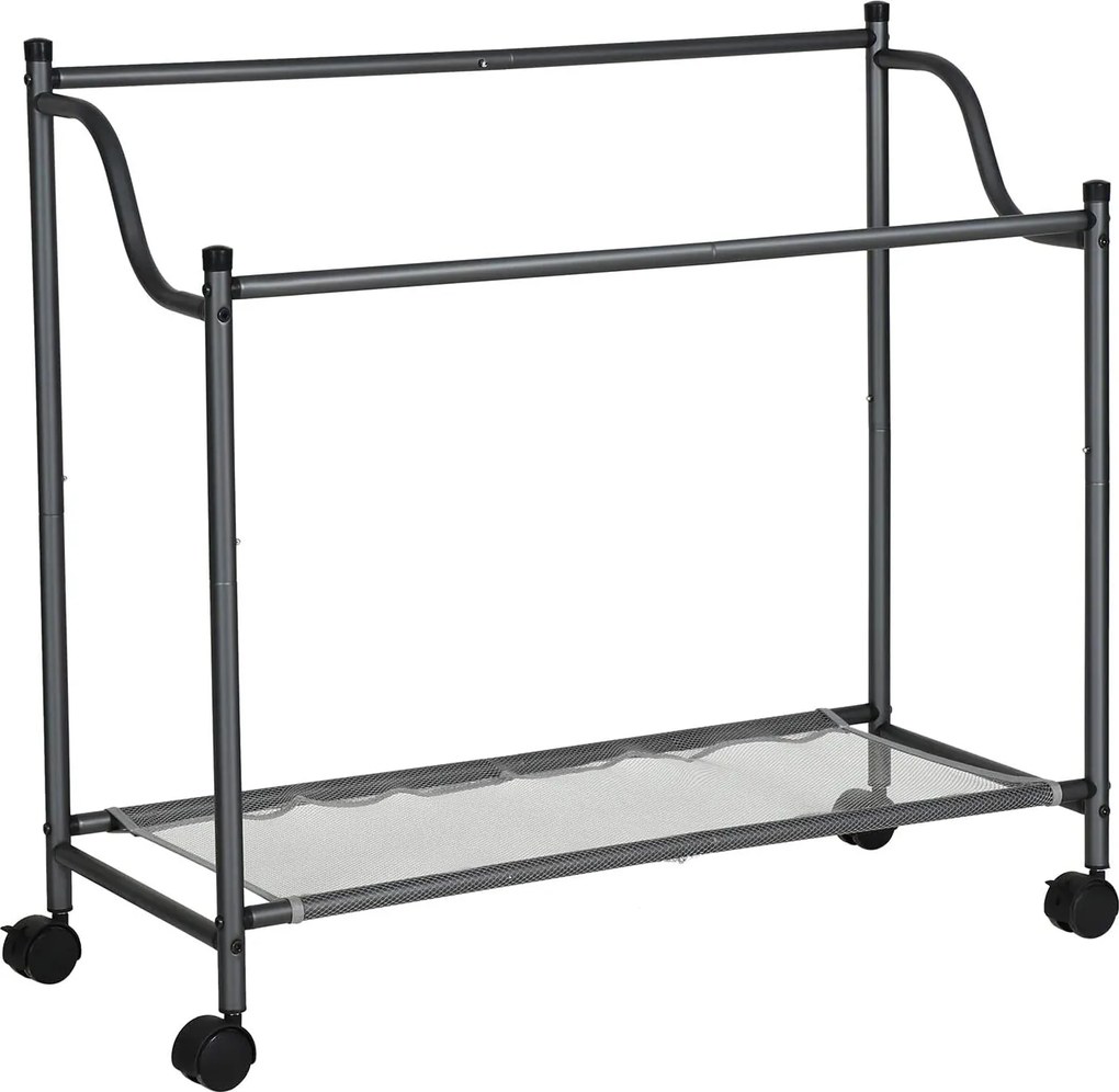 Kôš na bielizeň s kolieskami, 4 priehradky, vozík na bielizeň, 4 x 35L, sivý