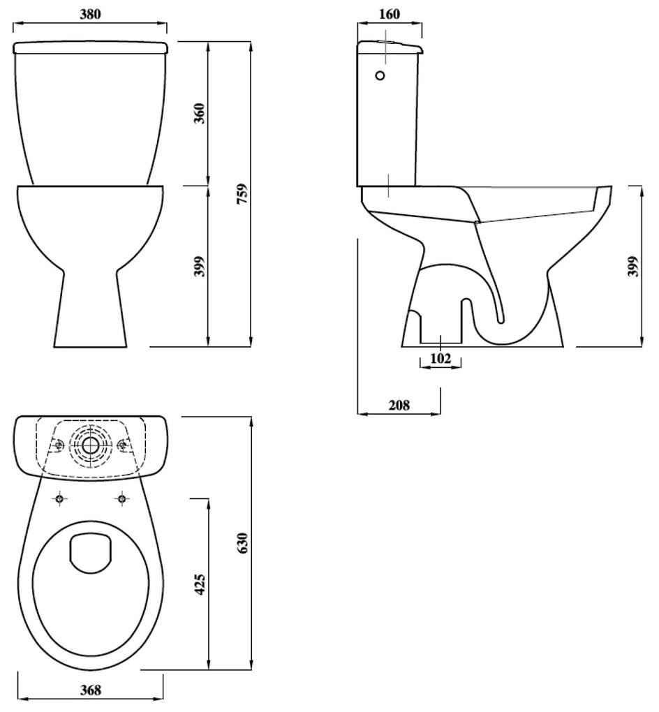 Aqualine Aqualine, MIGUEL WC kombi misa s nádržkou vrátane splachovacej súpravy, spodný odpad, LC2258