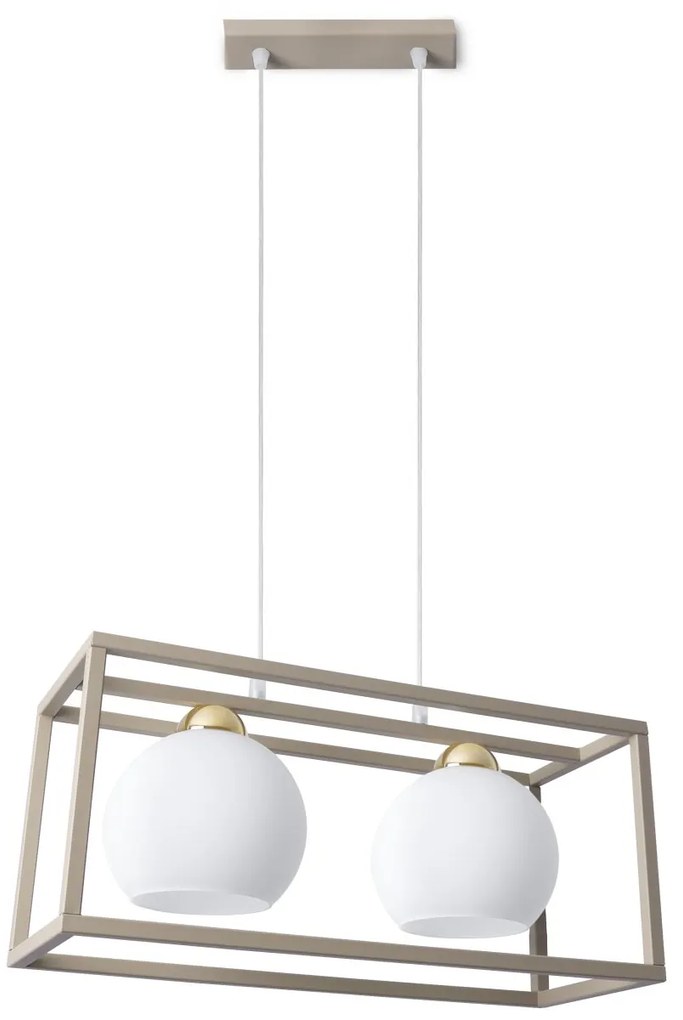 Závesné svietidlo Eliza Cage, 2x biele sklenené tienidlo v kovovom ráme