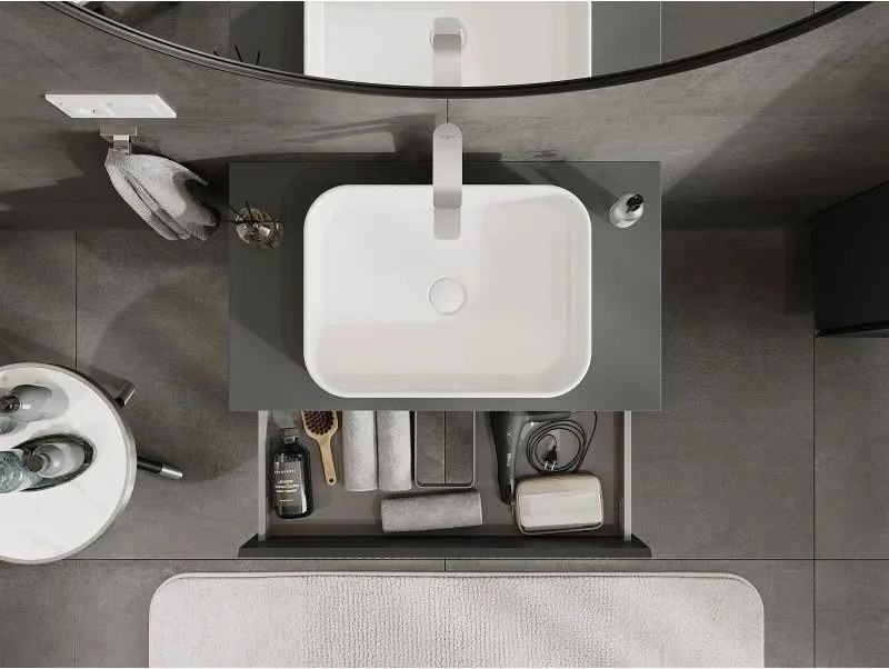 Mexen Rivel, kúpeľňová skrinka 80 cm s pracovnou doskou, 2 zásuvky, drážkovaná, grafitová matná, 91A20-08047-2-BFFC66