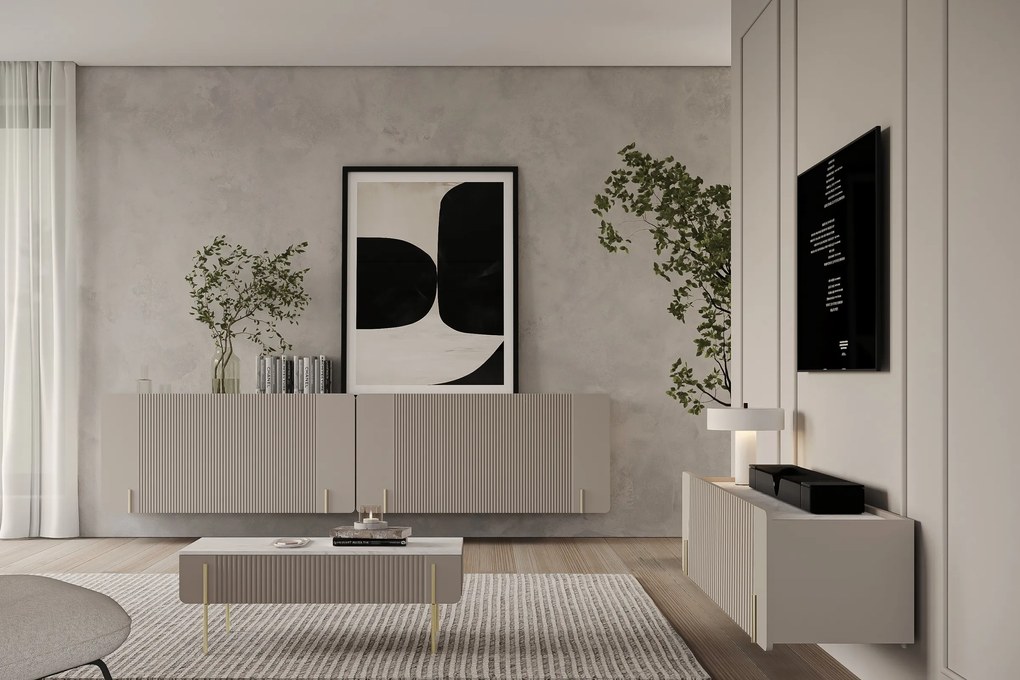 Kávový stolík Malmi 100 cm so zásuvkami - kasmír / krémová biela / zlaté nohy