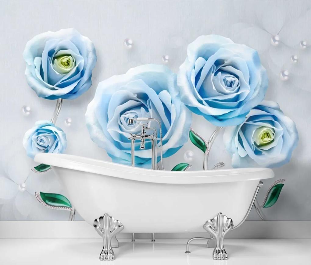 Fototapeta, Modré růže Květy 3D - 150x105 cm
