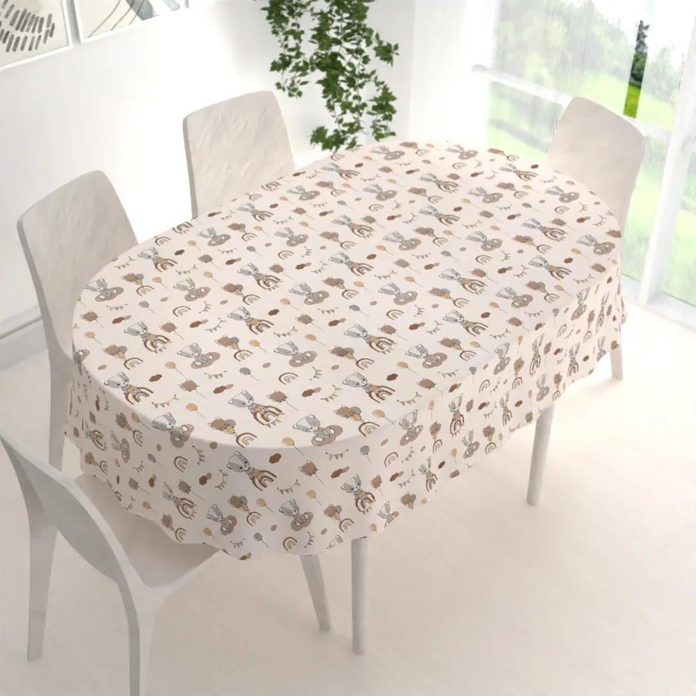 Biante Detský bavlnený oválny obrus Sandra SA-454 Medvedíky s balónikmi na béžovom 50x100 cm
