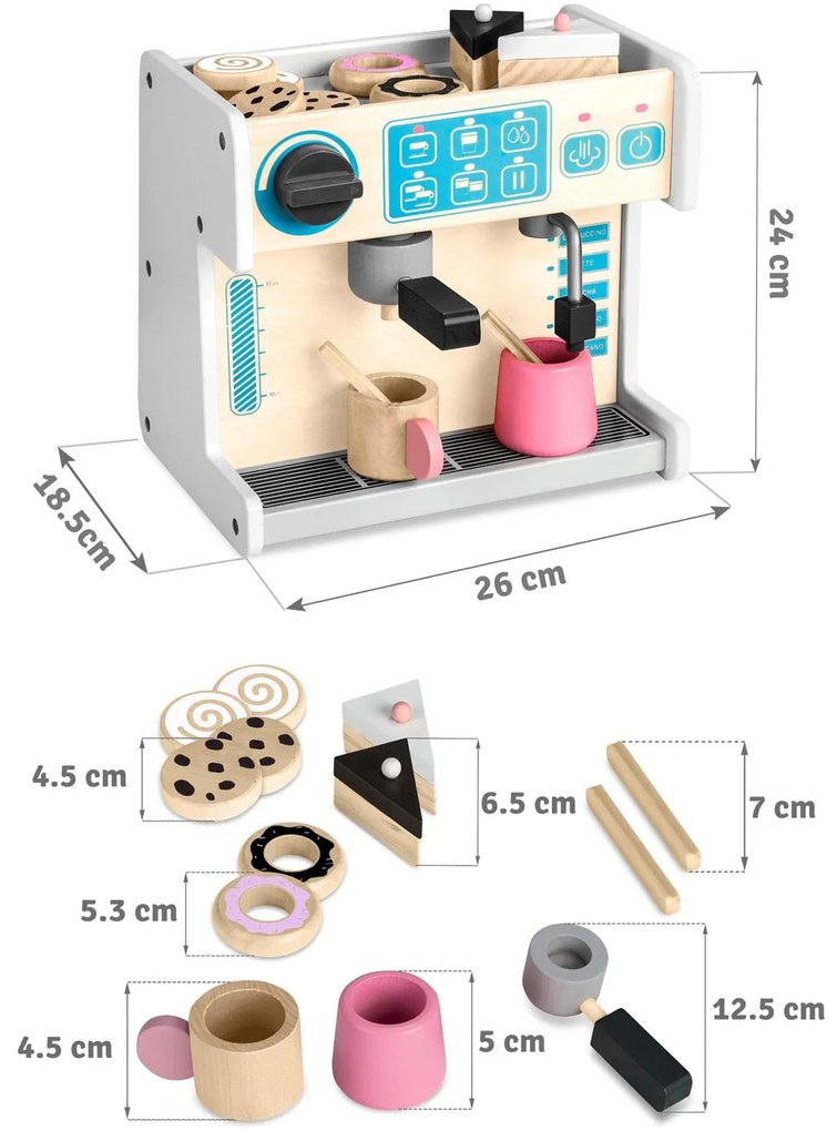 Drevená cukráreň s kávovarom, biela | Ricokids