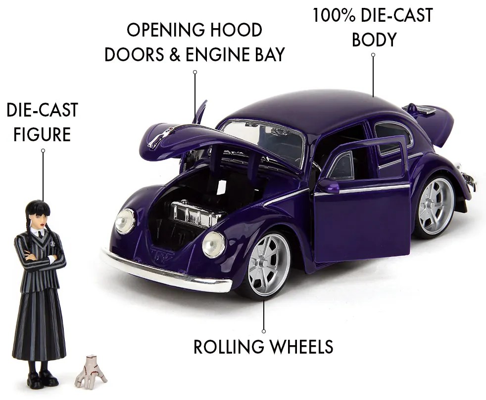 SIMBA Wednesday auto 1972 VW Beetle 1:24 a figúrka Wednesday