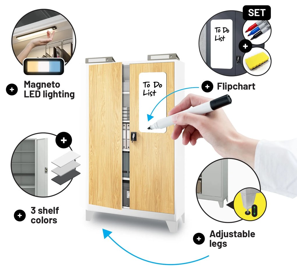 Kovová kancelárska skrinka Biely/ Zlatý dub: Eco Design JAN II