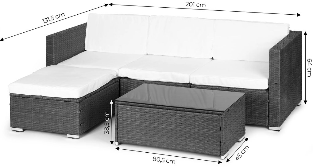 Komplet záhradného nábytku z technorattanu, sivý MultiGarden