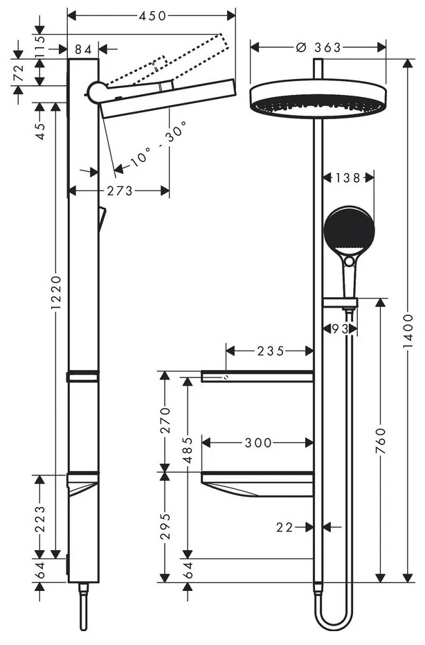 Hansgrohe Rainfinity - Showerpipe 360 1jet s podomietkovou inštaláciou, matná biela 26842700