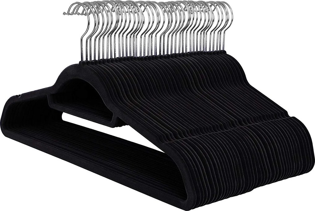 Velúrové ramienko na odevy 50 kusov - čierne