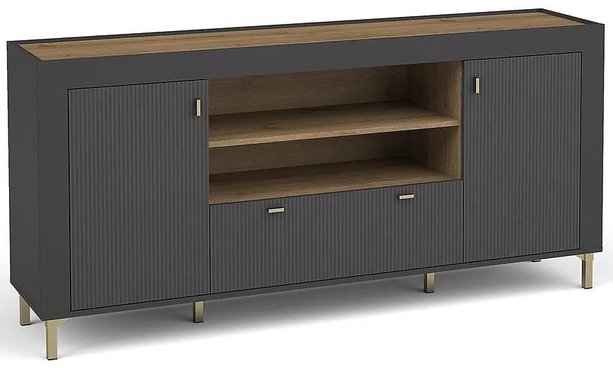 Komoda Mossa M07 2D1S dub whisky/čierna mat