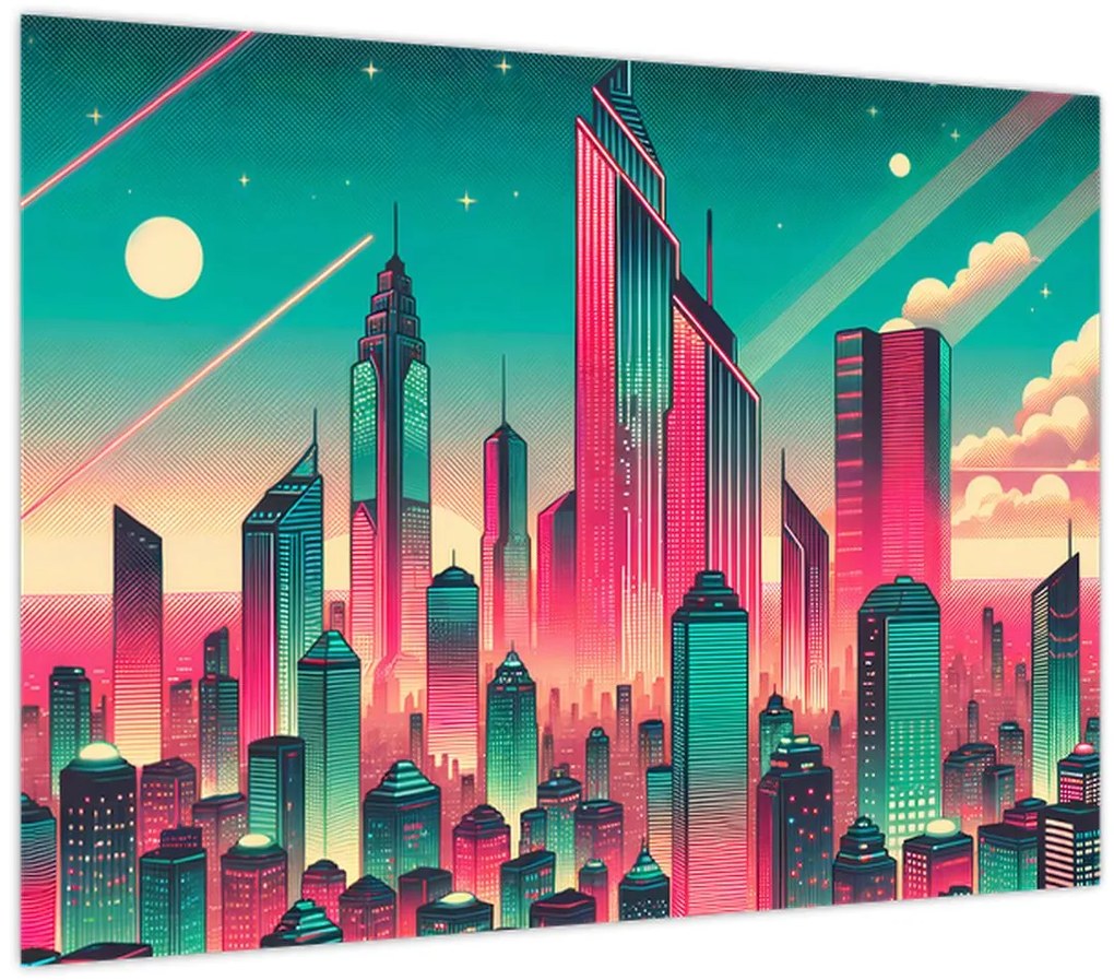 Sklenený obraz – Veľkomesto v pop-art štýle (70x50 cm)