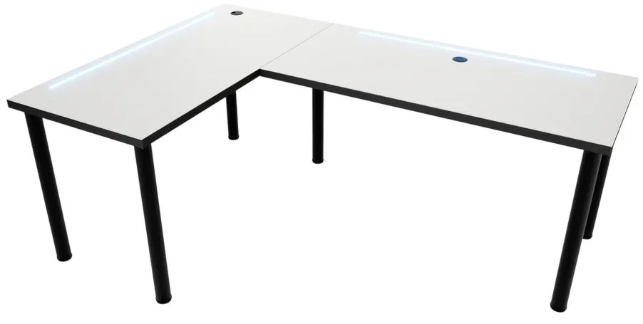 Počítačový rohový stôl N s LED, 200/135x73-76x65, čierna, pravý