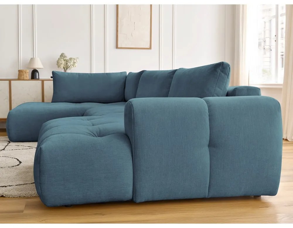 Modrá rozkladacia/s úložným priestorom rohová pohovka (ľavý roh/do tvaru "U") Fuji – Bobochic Paris